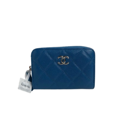 Chanel Blue Quilted Shimmer Caviar Leather Classic Zipped Coin Purse