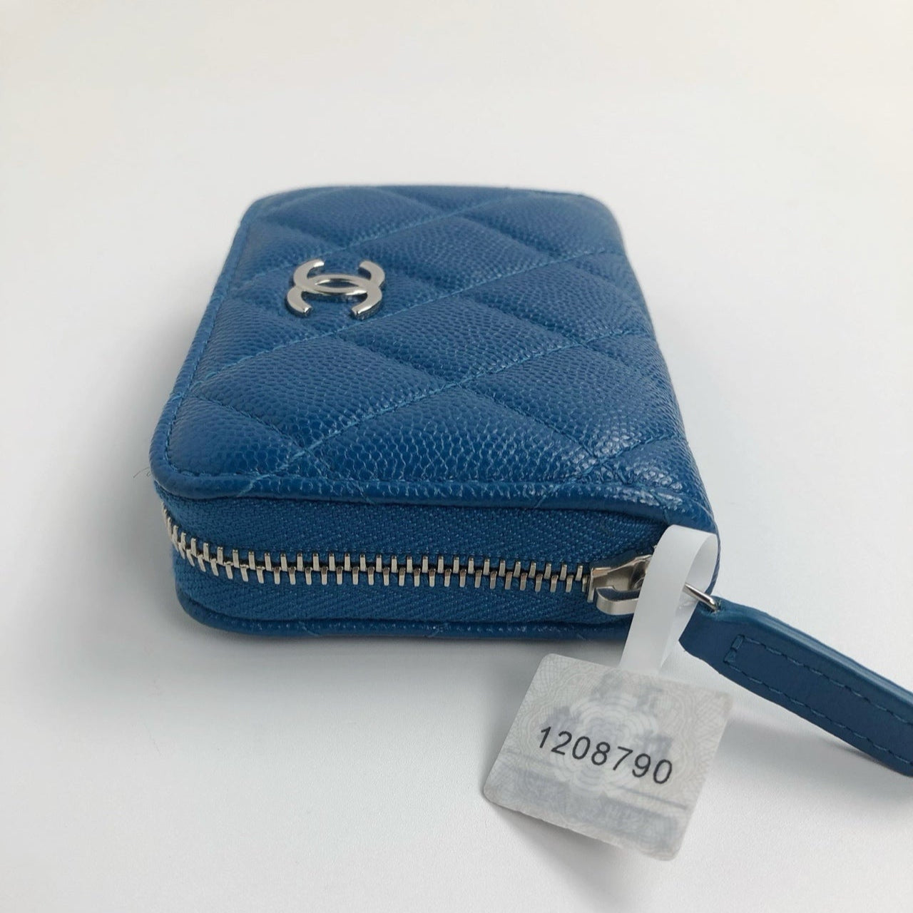 Chanel Blue Quilted Shimmer Caviar Leather Classic Zipped Coin Purse