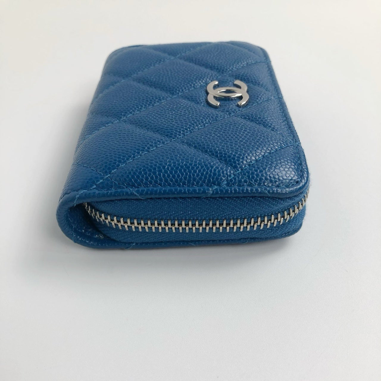 Chanel Blue Quilted Shimmer Caviar Leather Classic Zipped Coin Purse