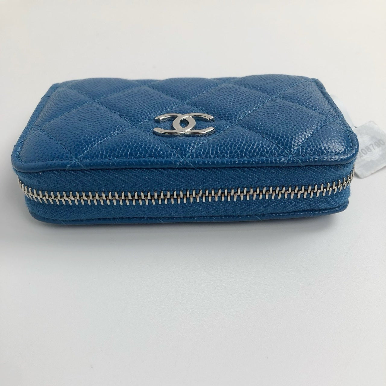 Chanel Blue Quilted Shimmer Caviar Leather Classic Zipped Coin Purse