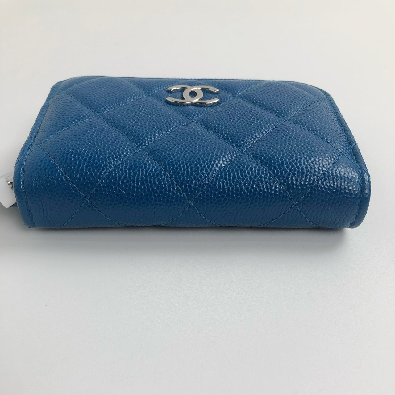 Chanel Blue Quilted Shimmer Caviar Leather Classic Zipped Coin Purse