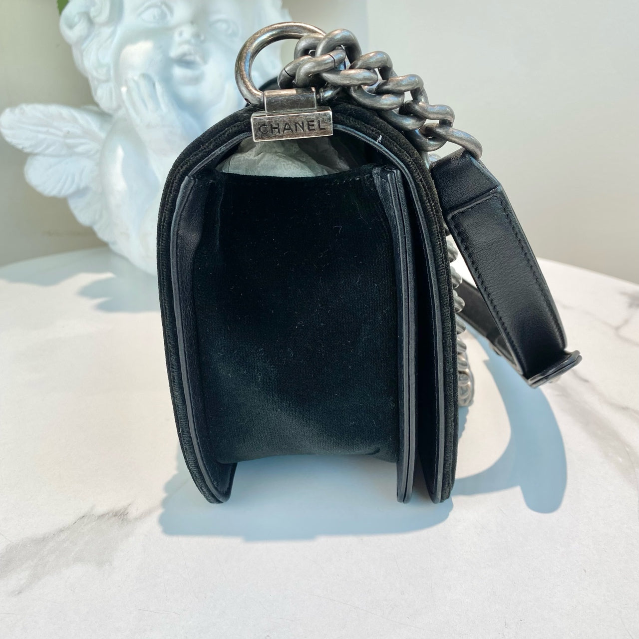 Chanel Velvet Le Boy Medium Bag In Black