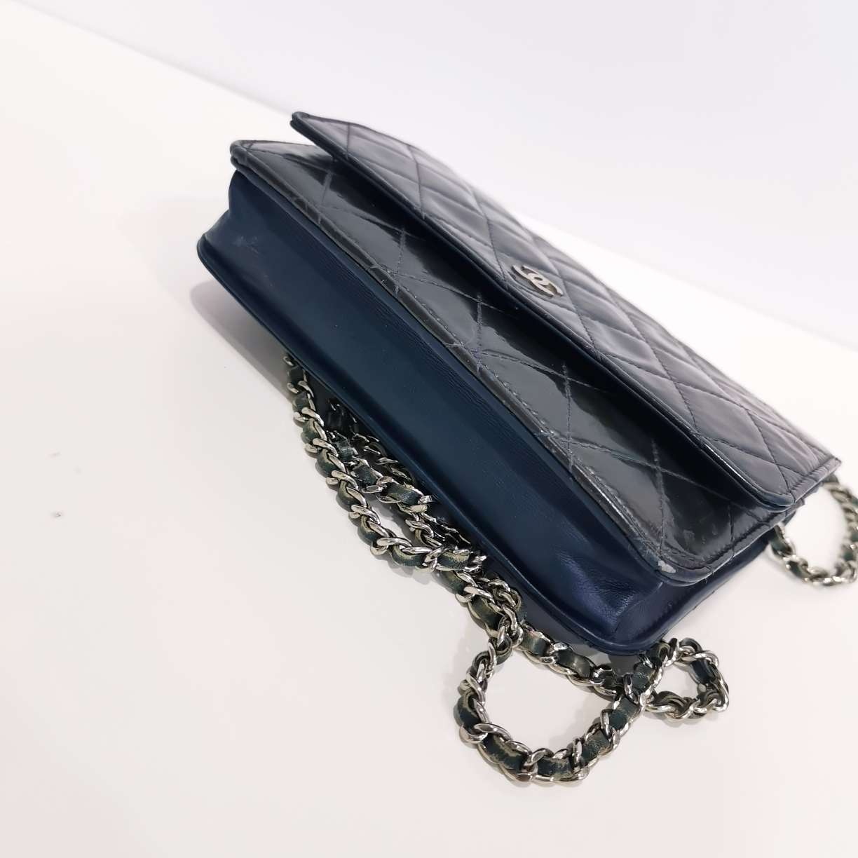 Chanel Wallet On Chain Patent Leather In Dark Green