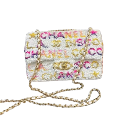 Chanel Sequin Flap Bag Logo CC White Multicolor