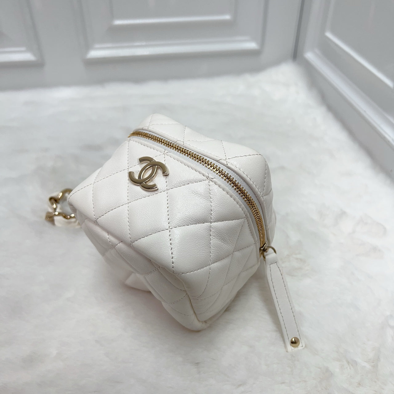 Chanel Classic Small Vanity With Chain In White