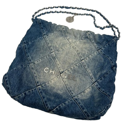 CHANEL 22 Small  Handbag Washed Denim & Silver-Tone Metal