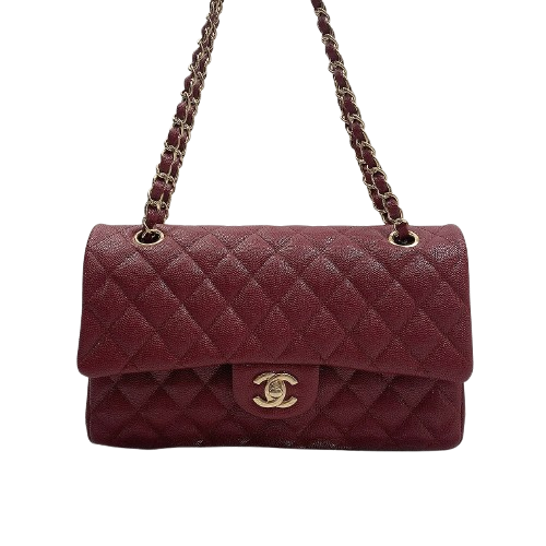 Chanel Classic Flap Medium Bag Pearl Burgundy Wine Red