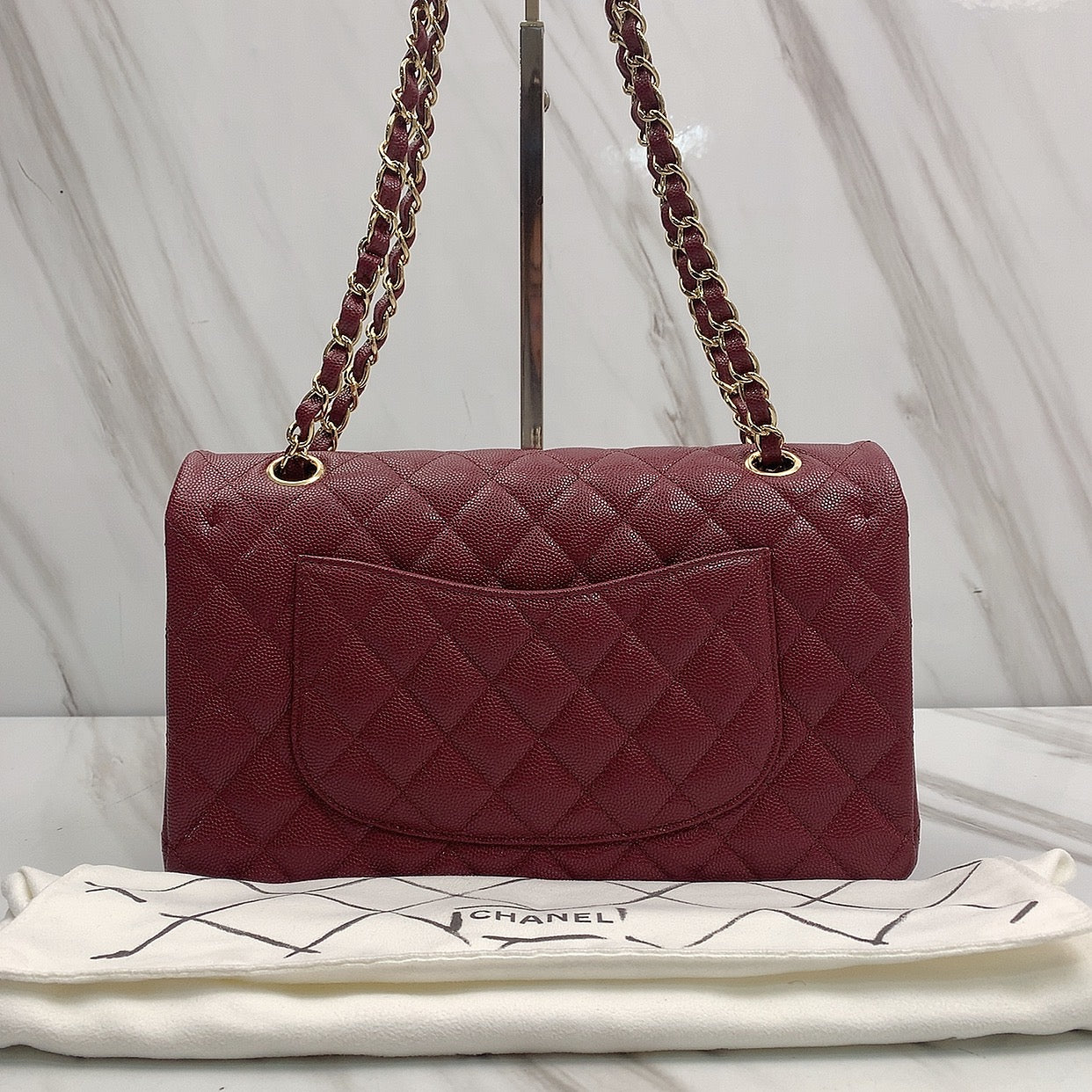 Chanel Classic Flap Medium Bag Pearl Burgundy Wine Red