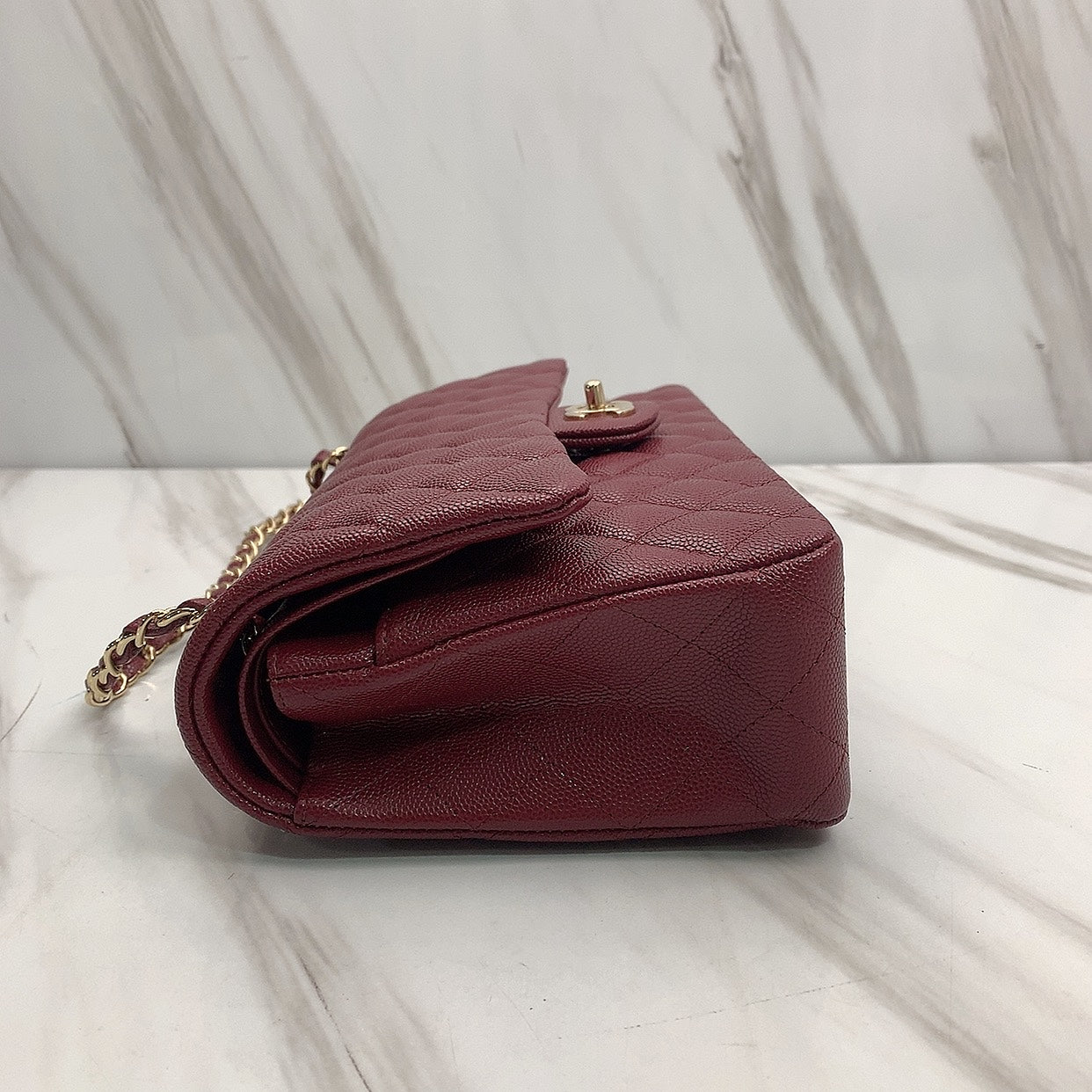 Chanel Classic Flap Medium Bag Pearl Burgundy Wine Red