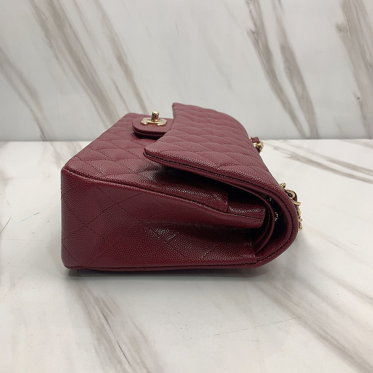 Chanel Classic Flap Medium Bag Pearl Burgundy Wine Red