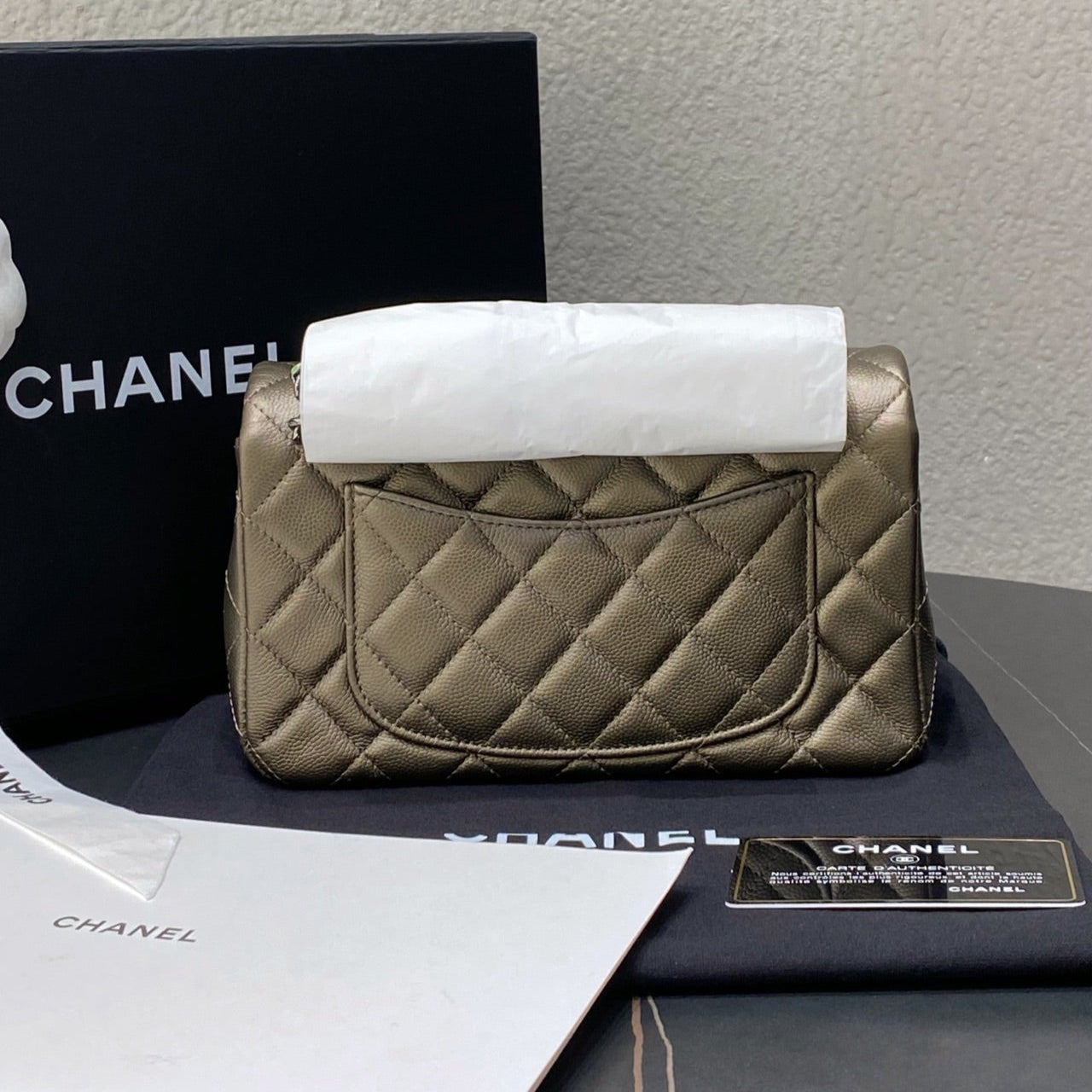 Chanel Mini Rectangular Classic Flap Bag In Metallic Champagne