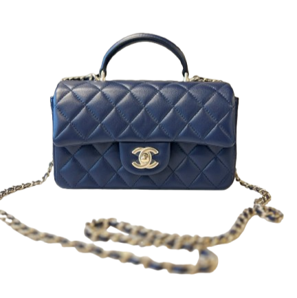 Chanel Classic Flap (CF) Mini Top Handle Bag In Navy Blue