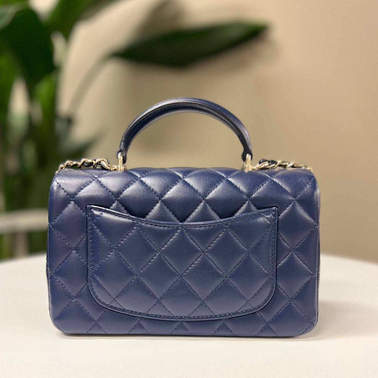 Chanel Classic Flap (CF) Mini Top Handle Bag In Navy Blue