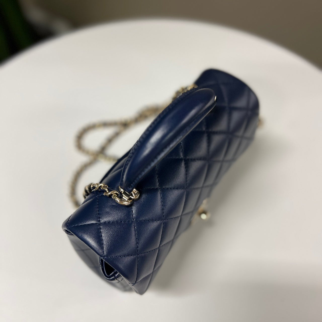 Chanel Classic Flap (CF) Mini Top Handle Bag In Navy Blue