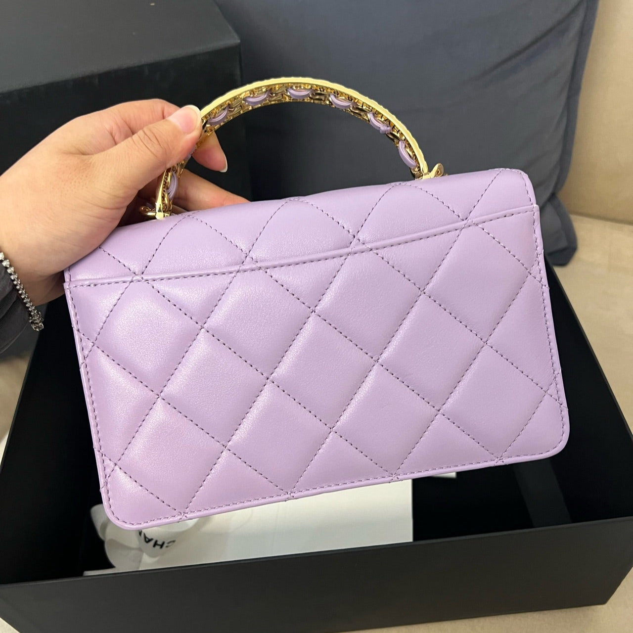 Chanel Classic Flap Bag With Top Handle In Light Purple