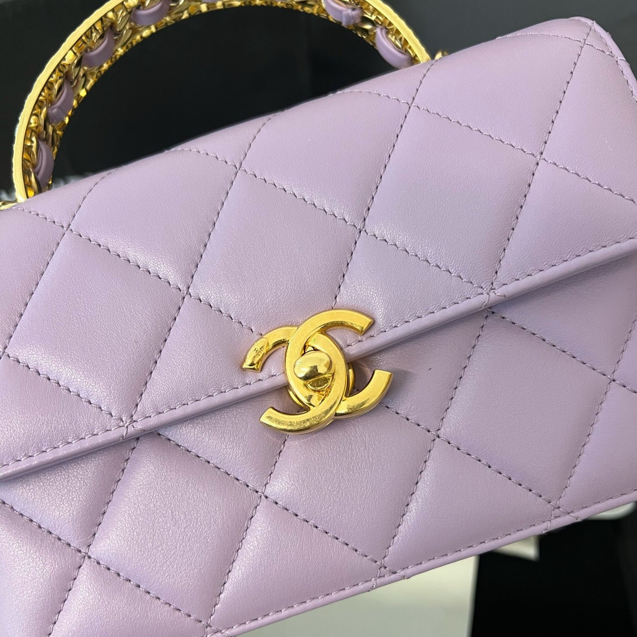 Chanel Classic Flap Bag With Top Handle In Light Purple