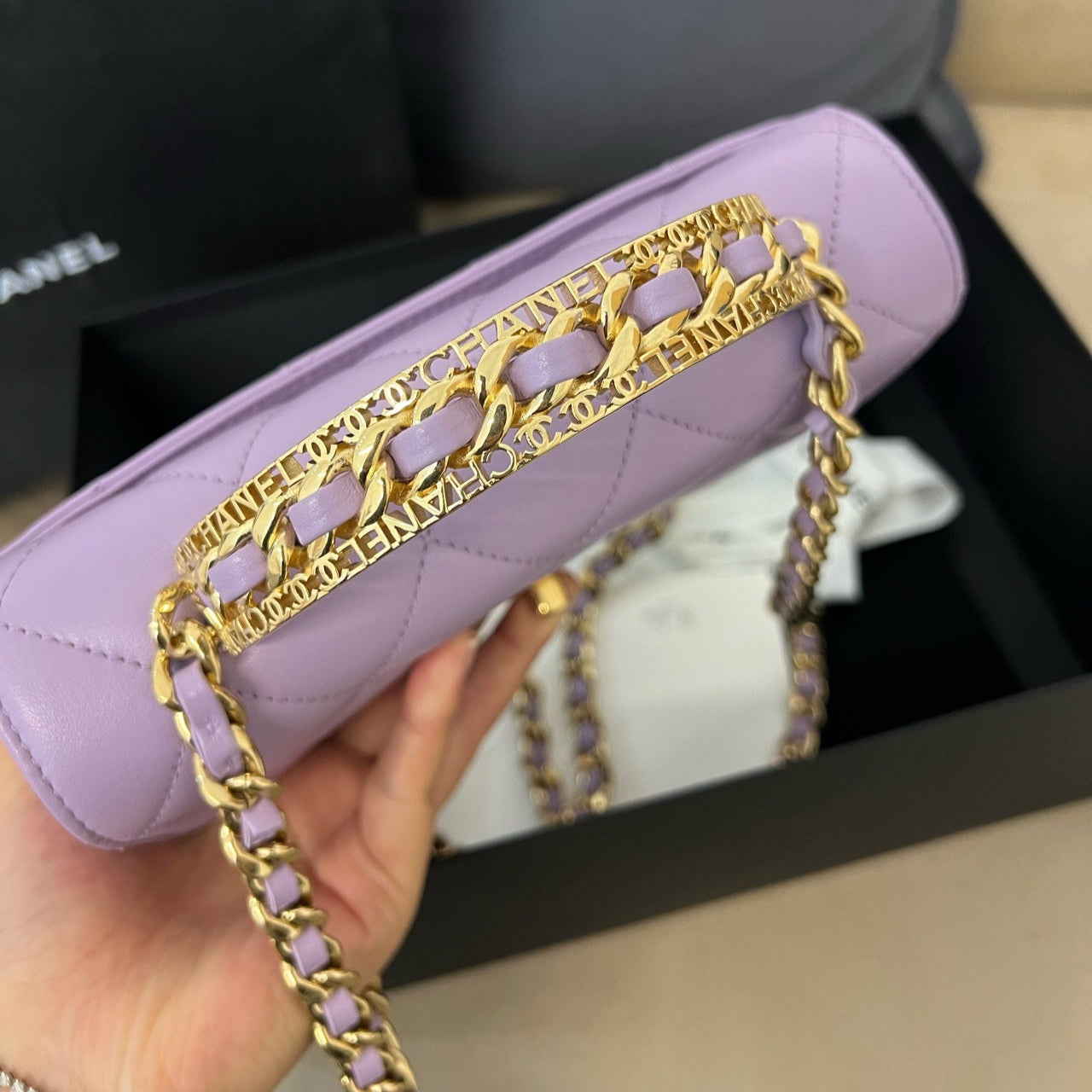 Chanel Classic Flap Bag With Top Handle In Light Purple