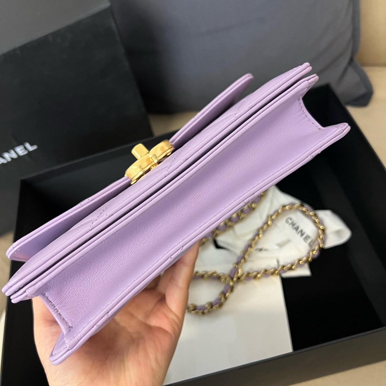 Chanel Classic Flap Bag With Top Handle In Light Purple