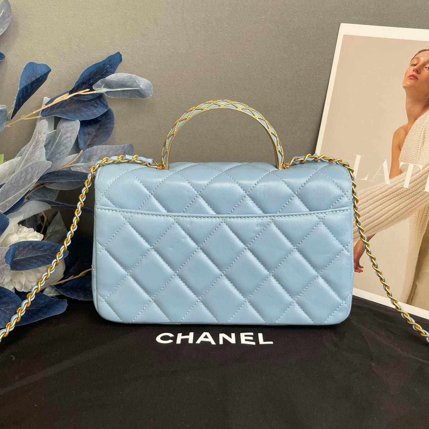 Chanel Classic Flap Mini Top Handle Bag In Light Blue