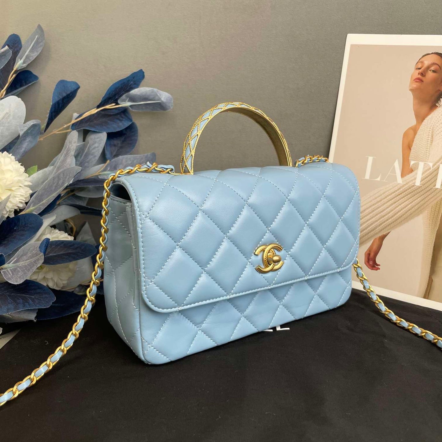 Chanel Classic Flap Mini Top Handle Bag In Light Blue