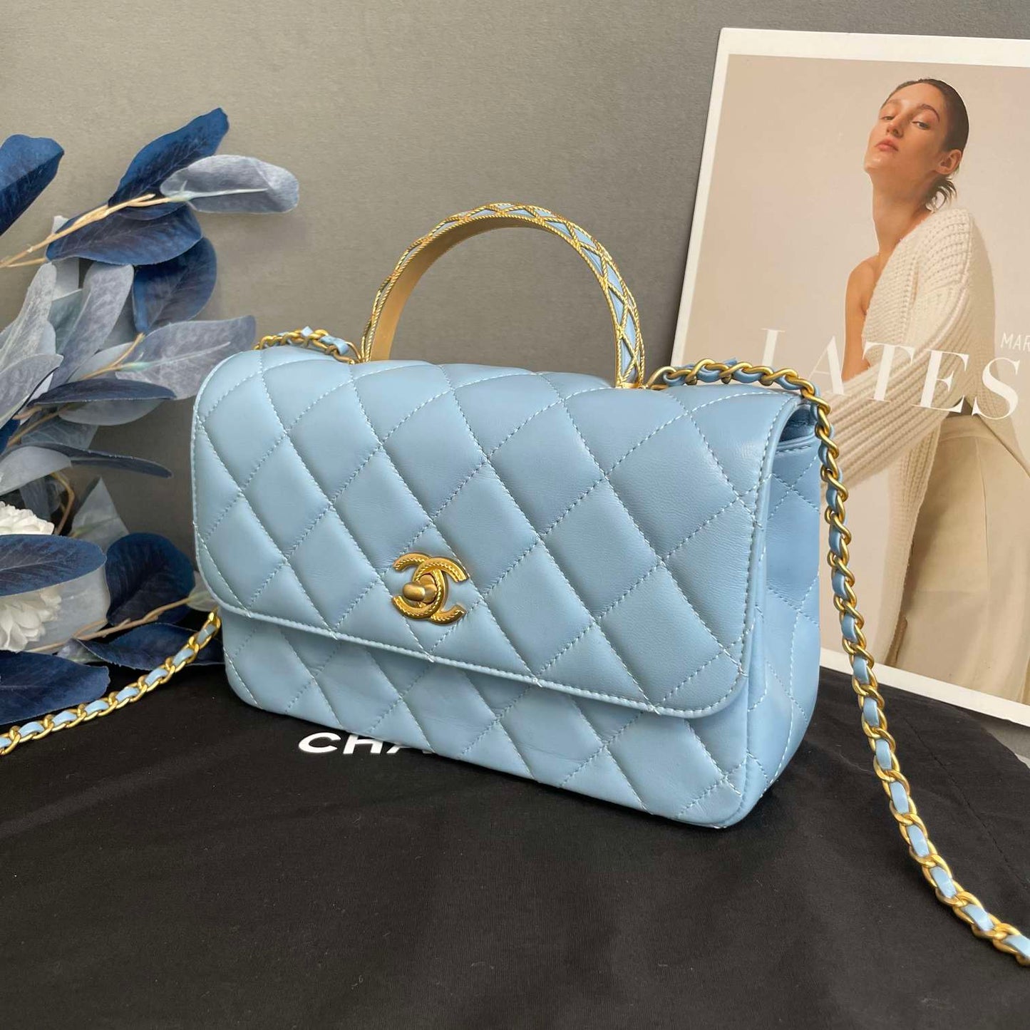 Chanel Classic Flap Mini Top Handle Bag In Light Blue