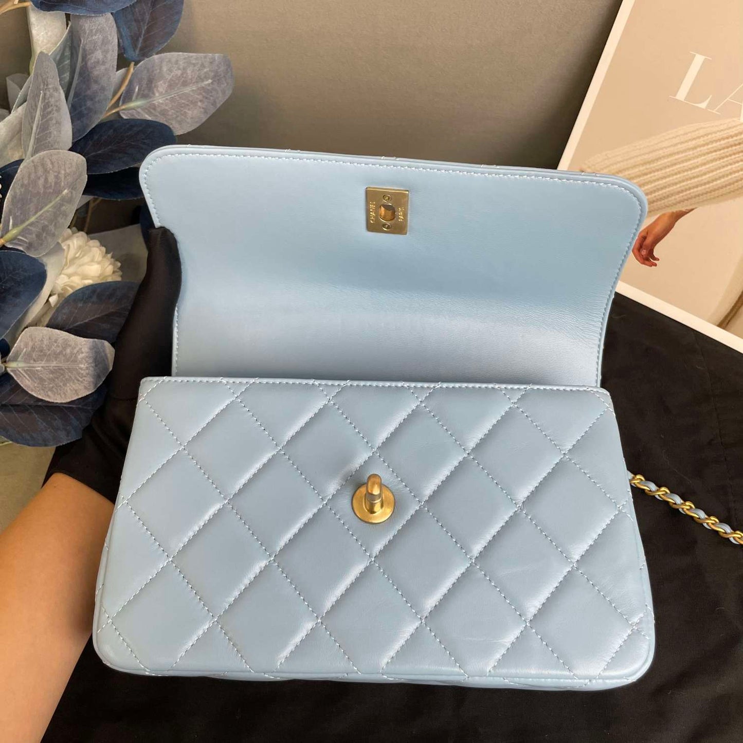 Chanel Classic Flap Mini Top Handle Bag In Light Blue