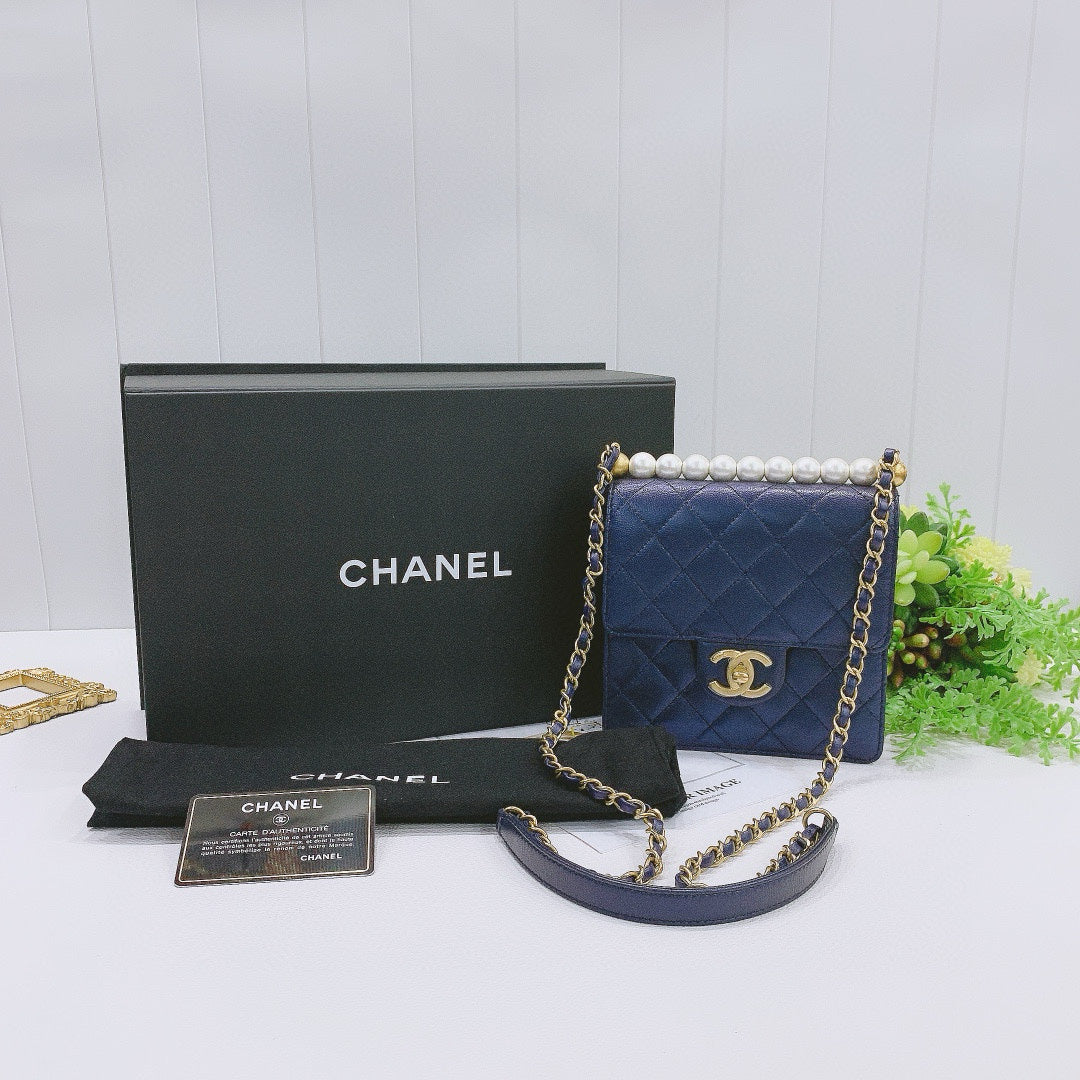 Chanel Chic Pearls Mini Flap Bag In Blue Iridescent