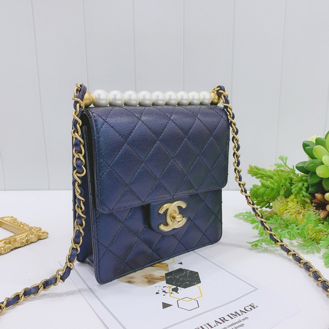 Chanel Chic Pearls Mini Flap Bag In Blue Iridescent