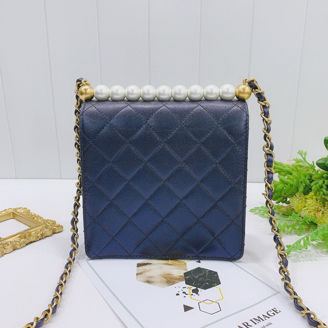 Chanel Chic Pearls Mini Flap Bag In Blue Iridescent