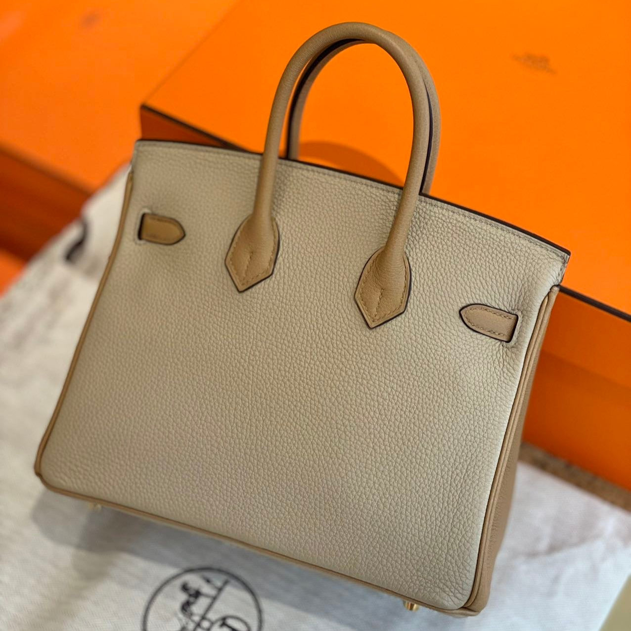 Hermès Birkin 25 SO Craie and Trench Togo Brushed Gold Hardware