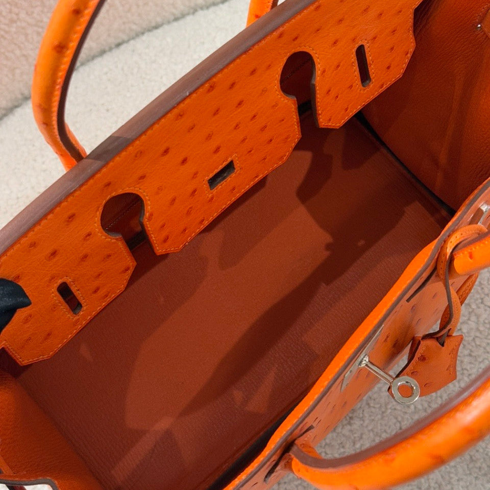 Hermès Birkin 30 93 Orange Ostrich Palladium Hardware