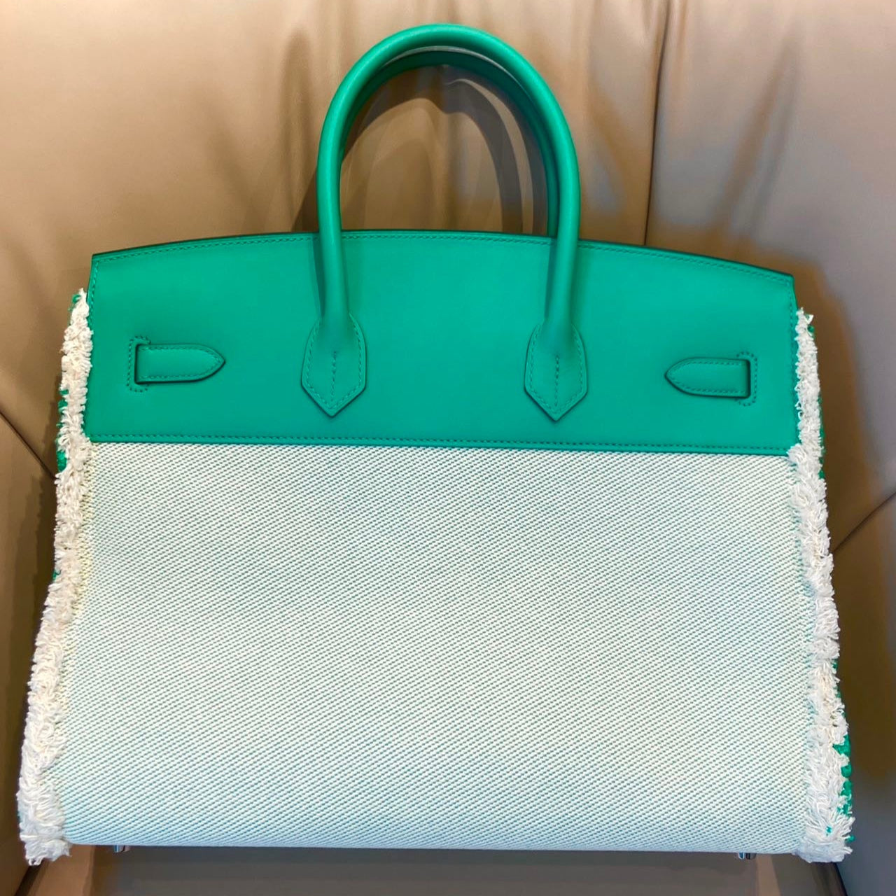 Hermès Fray Birkin 35 6W Menthe Toile and Swift Palladium Hardware