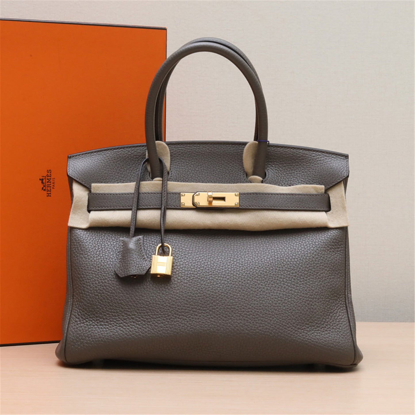 Hermès Birkin 30 8F Etain Taurillon Clemence Gold Hardware