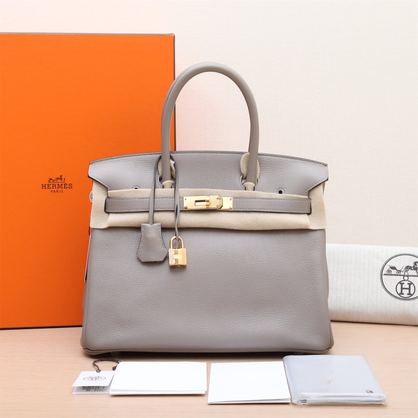 Hermès Birkin 30 M8 Gris Asphalte Taurillon Novillo Gold Hardware