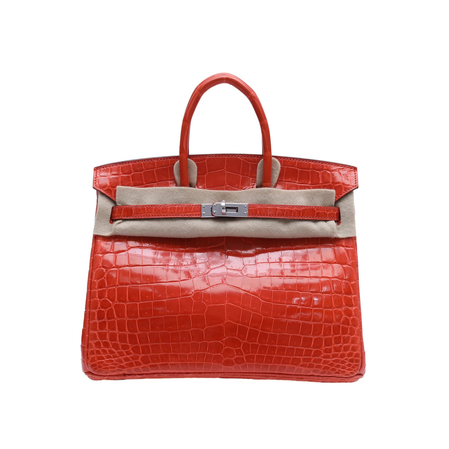 Hermès Birkin 25 8V Orange Poppy Niloticus Crocodile Palladium Hardware