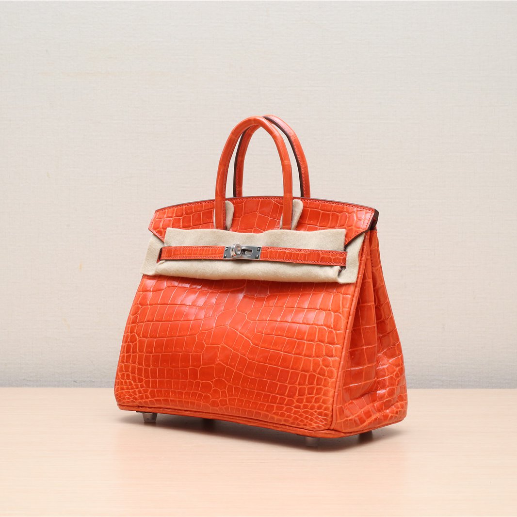 Hermès Birkin 25 8V Orange Poppy Niloticus Crocodile Palladium Hardware