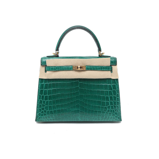 Hermès Kelly 25 6Q Vert Emeraude Niloticus Crocodile Gold Hardware