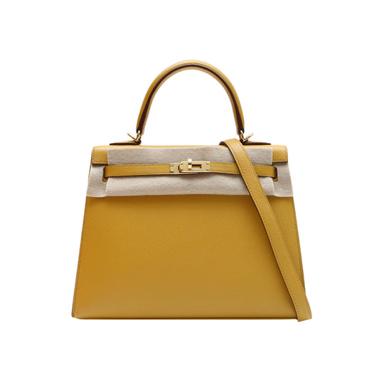 Hermès Kelly 25 9D Jaune Ambre Epsom Gold Hardware