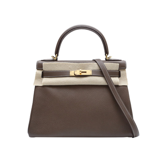 Hermès Kelly 28 18 Etoupe Taurillon Clemence Gold Hardware