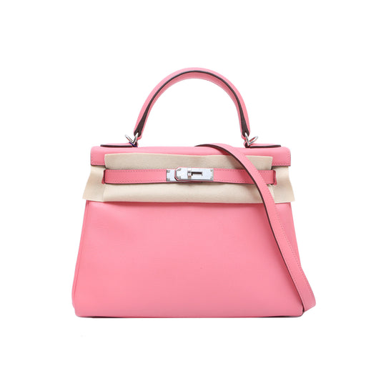 Hermès Kelly 28 8W Rose Azalee Evercolor Palladium Hardware