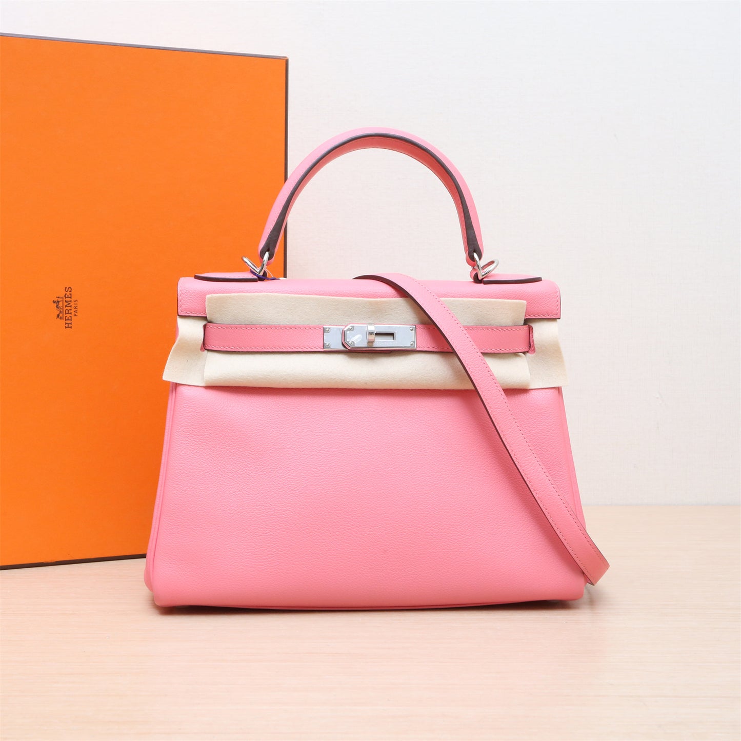 Hermès Kelly 28 8W Rose Azalee Evercolor Palladium Hardware