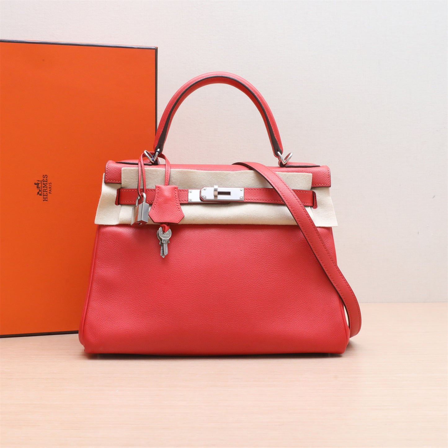 Hermès Kelly 28 S5 Rouge Tomato Epsom Palladium Hardware