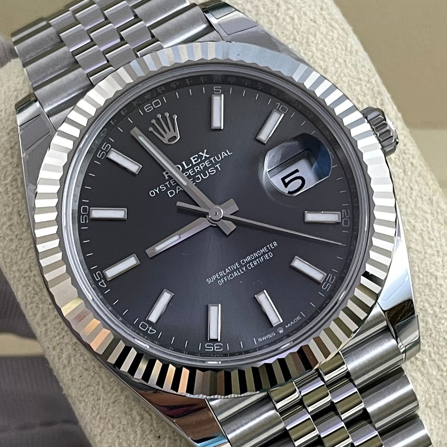 2025 Brand New Rolex - 126334-0014 Datejust 41 Stainless Steel Fluted / Jubilee / Dark Rhodium