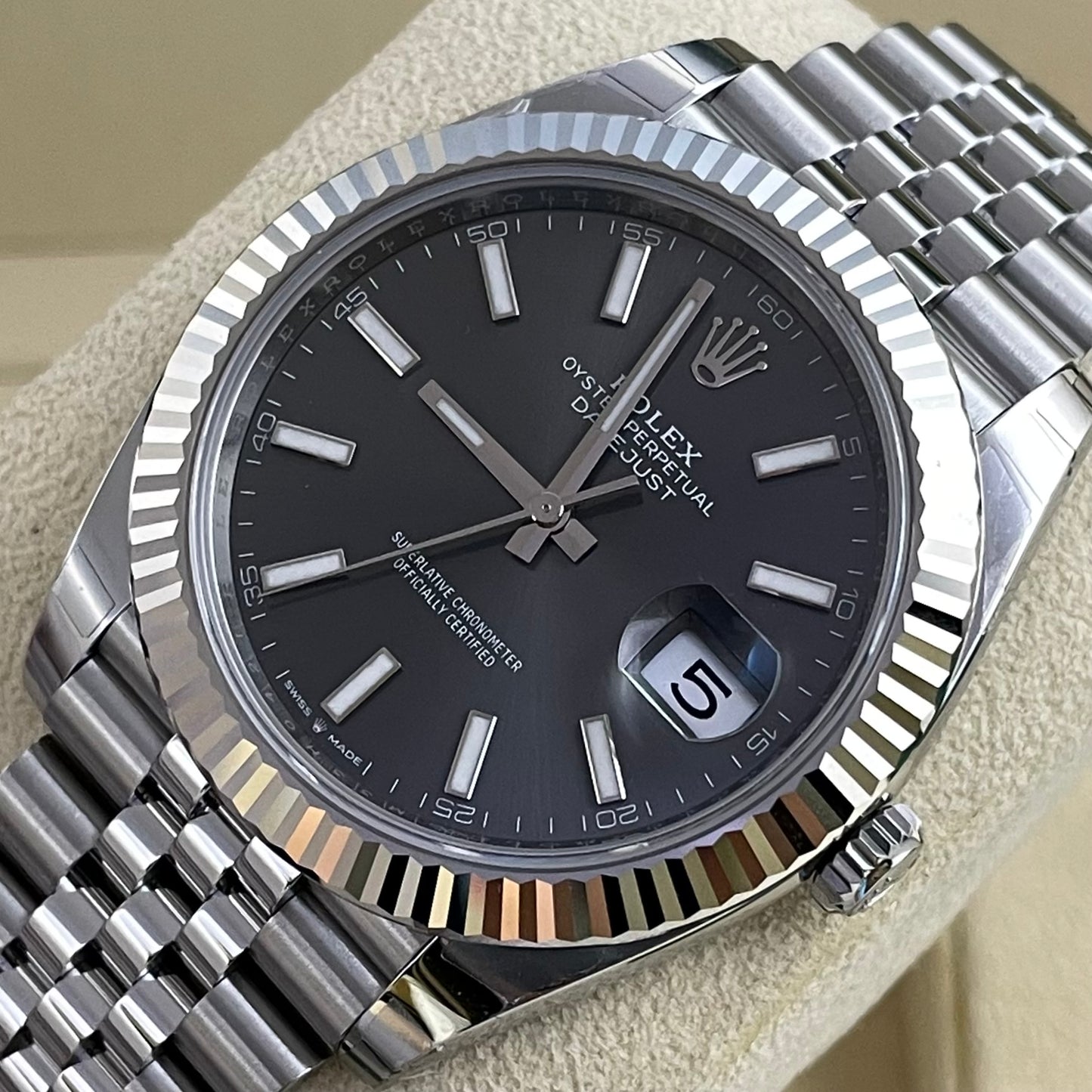 2025 Brand New Rolex - 126334-0014 Datejust 41 Stainless Steel Fluted / Jubilee / Dark Rhodium