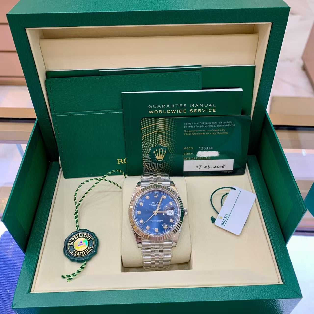 2025 Brand New Rolex - 126334-0016 Datejust 41 Stainless Steel Fluted / Jubilee / Blue - Diamond