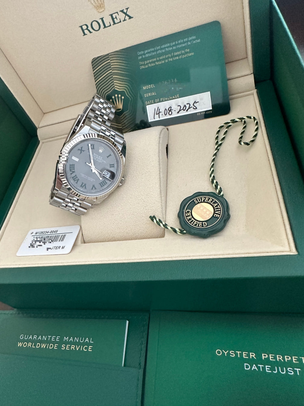 2025 Brand New Rolex - 126234-0045 Datejust 36 Stainless Steel / Fluted / Slate - Roman / Jubilee