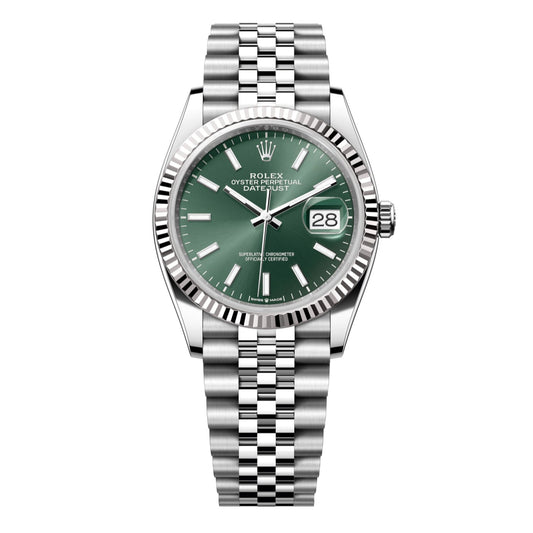 2025 Brand New Rolex - 126234-0051 Datejust 36 Stainless Steel / Fluted / Green / Jubilee