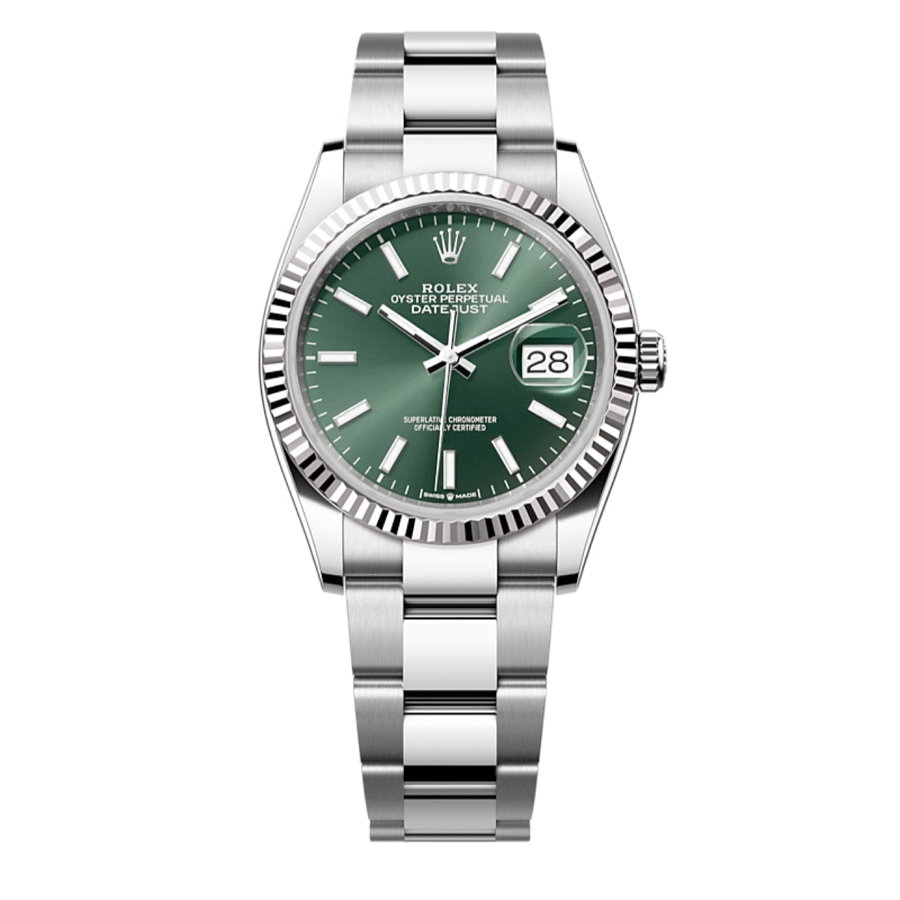 2025 Brand New Rolex - 126234-0052 Datejust 36 Stainless Steel / Fluted / Green / Oyster