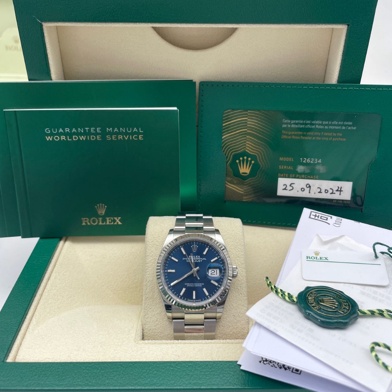 2024 Pre-owned Rolex - 126234-0018 Datejust 36 Stainless Steel / Fluted / Blue / Oyster