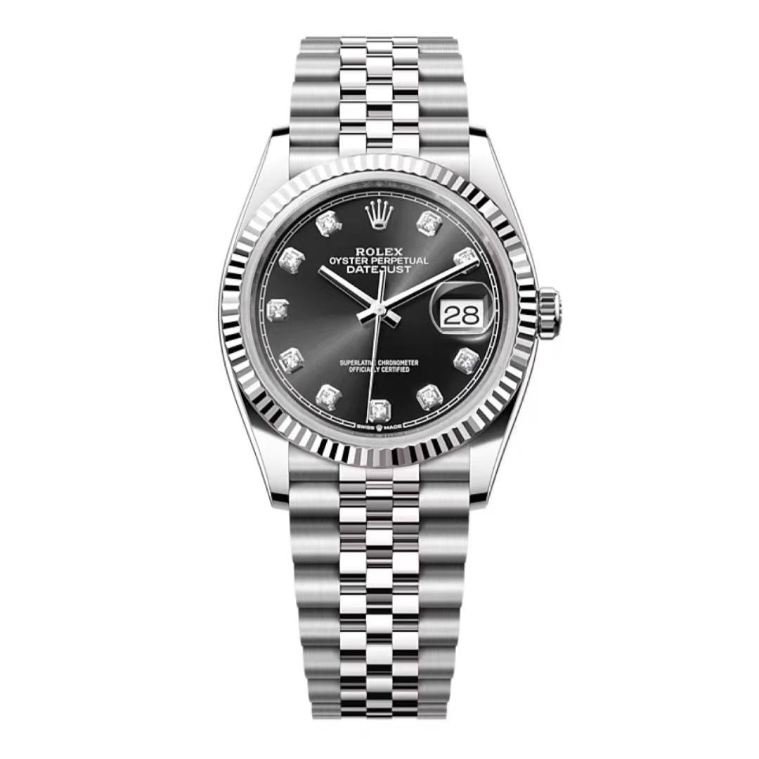 2025 Brand New Rolex - 126234-0027 Datejust 36 Stainless Steel / Fluted / Black-Diamond / Jubilee